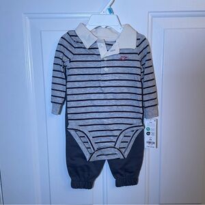 Carter's Gray Striped Bodysuit with Collar and Gray Pants Set